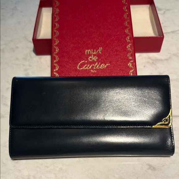Cartier Black and Gold Leather Clutch - Picture 3 of 12